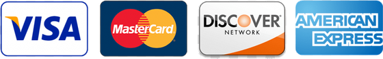 Visa, Mastercard, Discover and American Express accepted